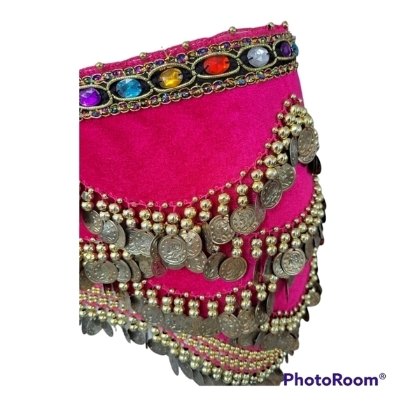 Bellylady set of 2 Belly dance skirt gold coin hip scarf with rhinestones - Picture 8 of 16